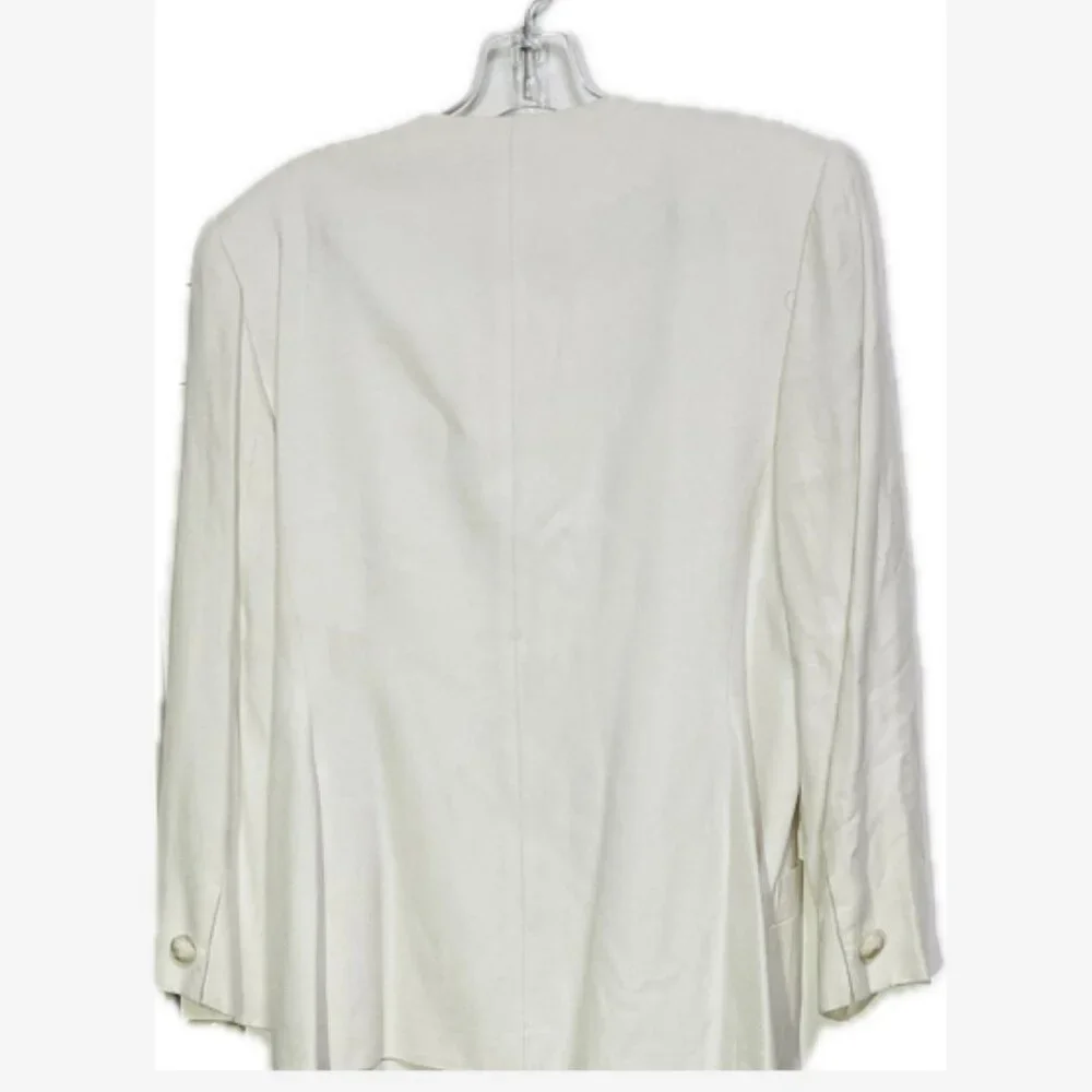Vintage Jacqueline Ferrar Blazer Skirt Suit Set Size 10P Cream Embroidered